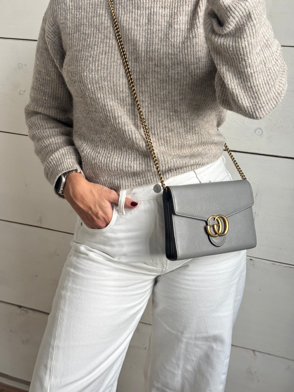 Gucci Marmont Wallet on Chain Grey