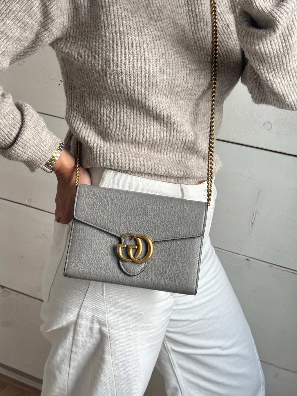 Gucci Marmont Wallet on Chain Grey