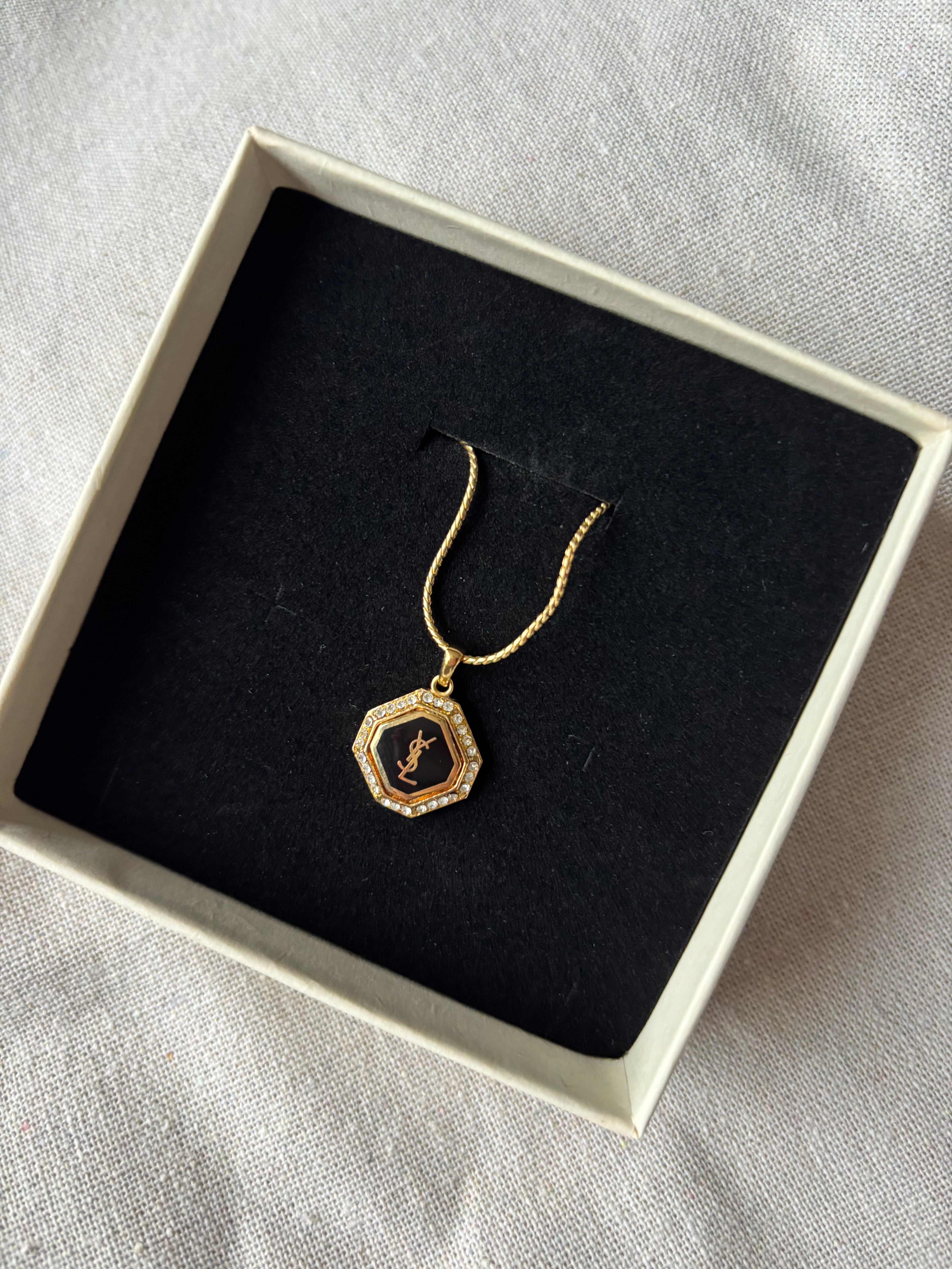 Saint Laurent Rhinestone Necklace Gold