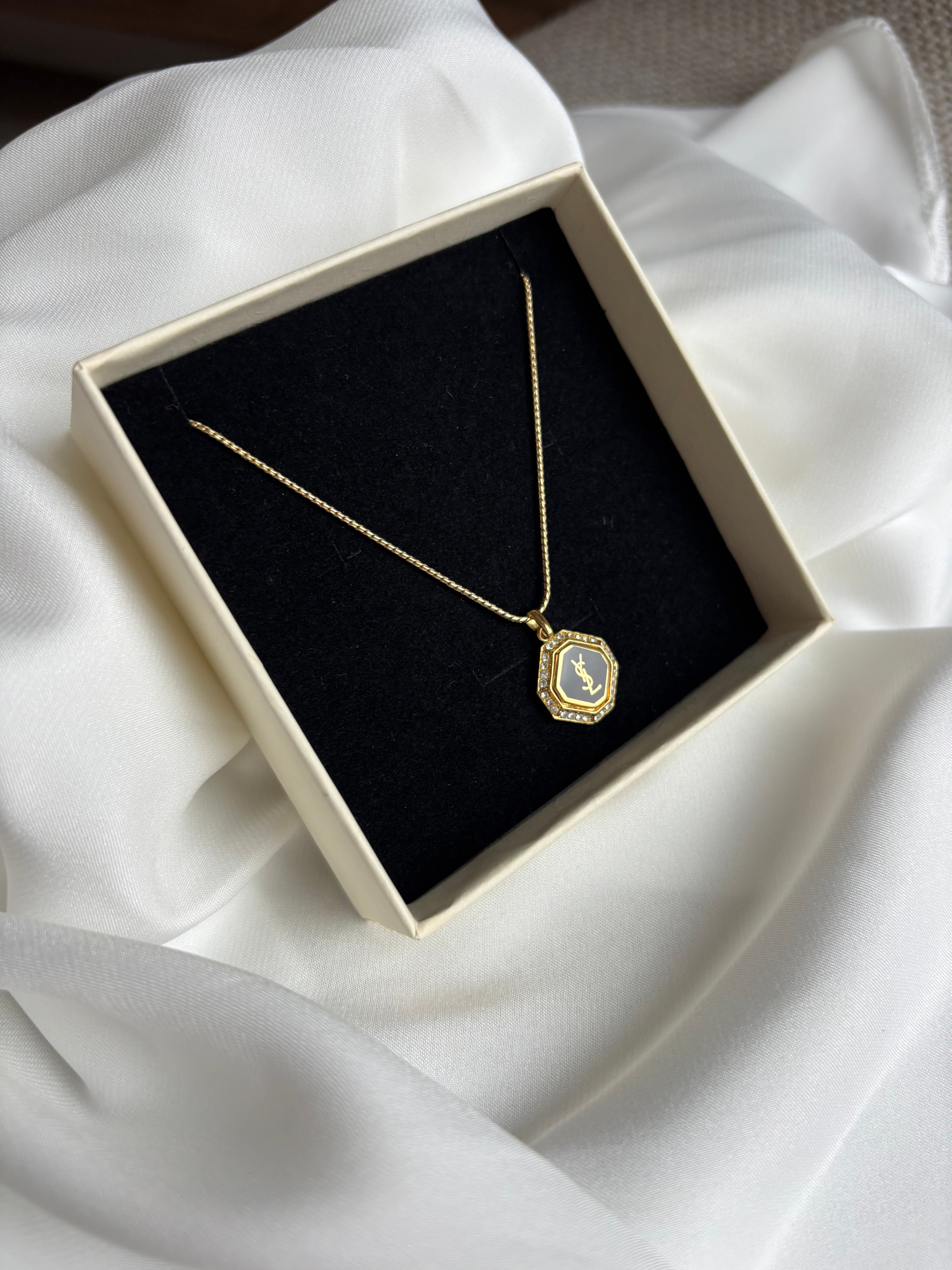 Saint Laurent Rhinestone Necklace Gold