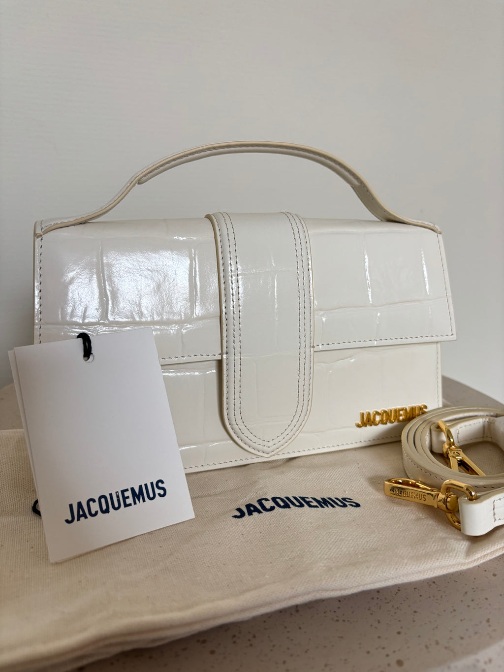 Jacquemus Le Grand Bambino White Ivory Crocodile