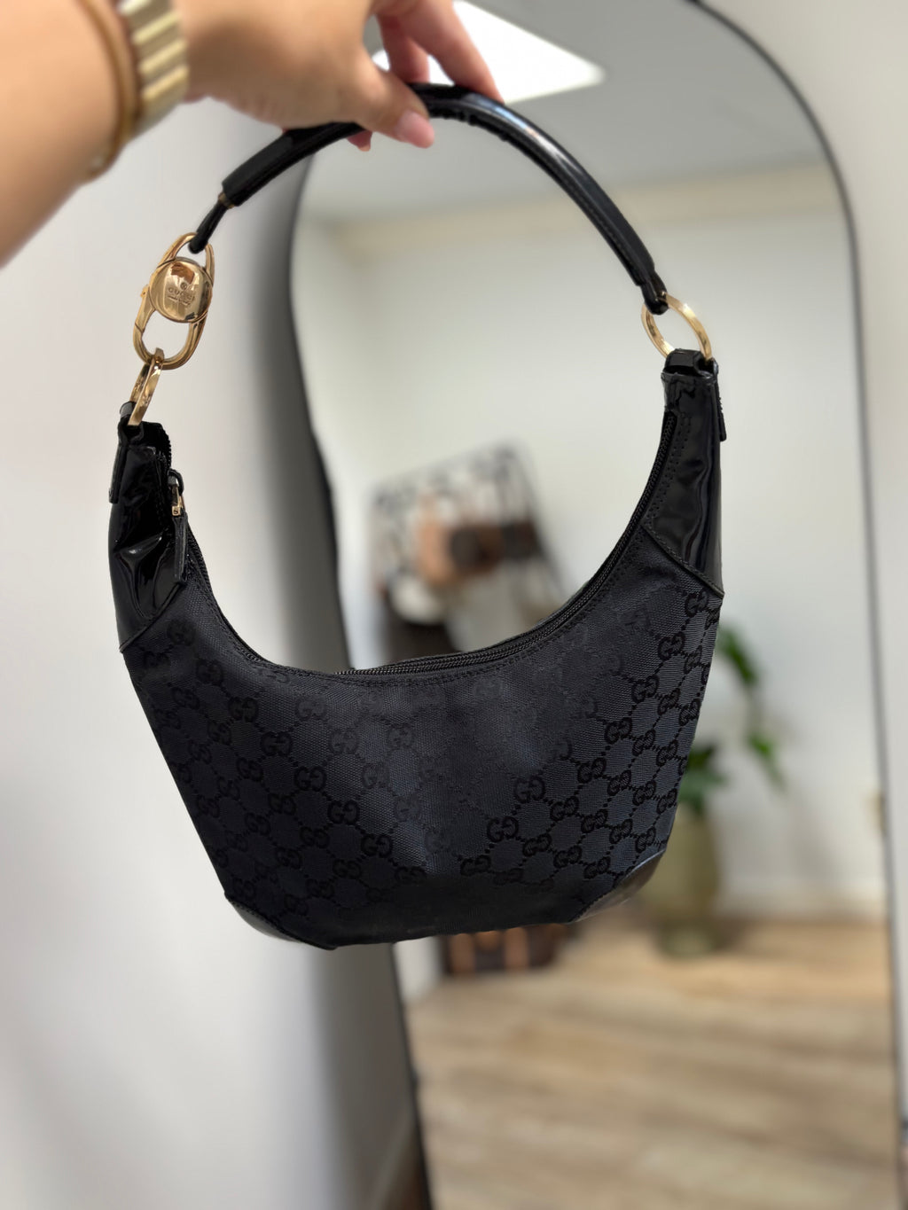 Gucci Lock Monogram Canvas Hobo Shoulder Bag