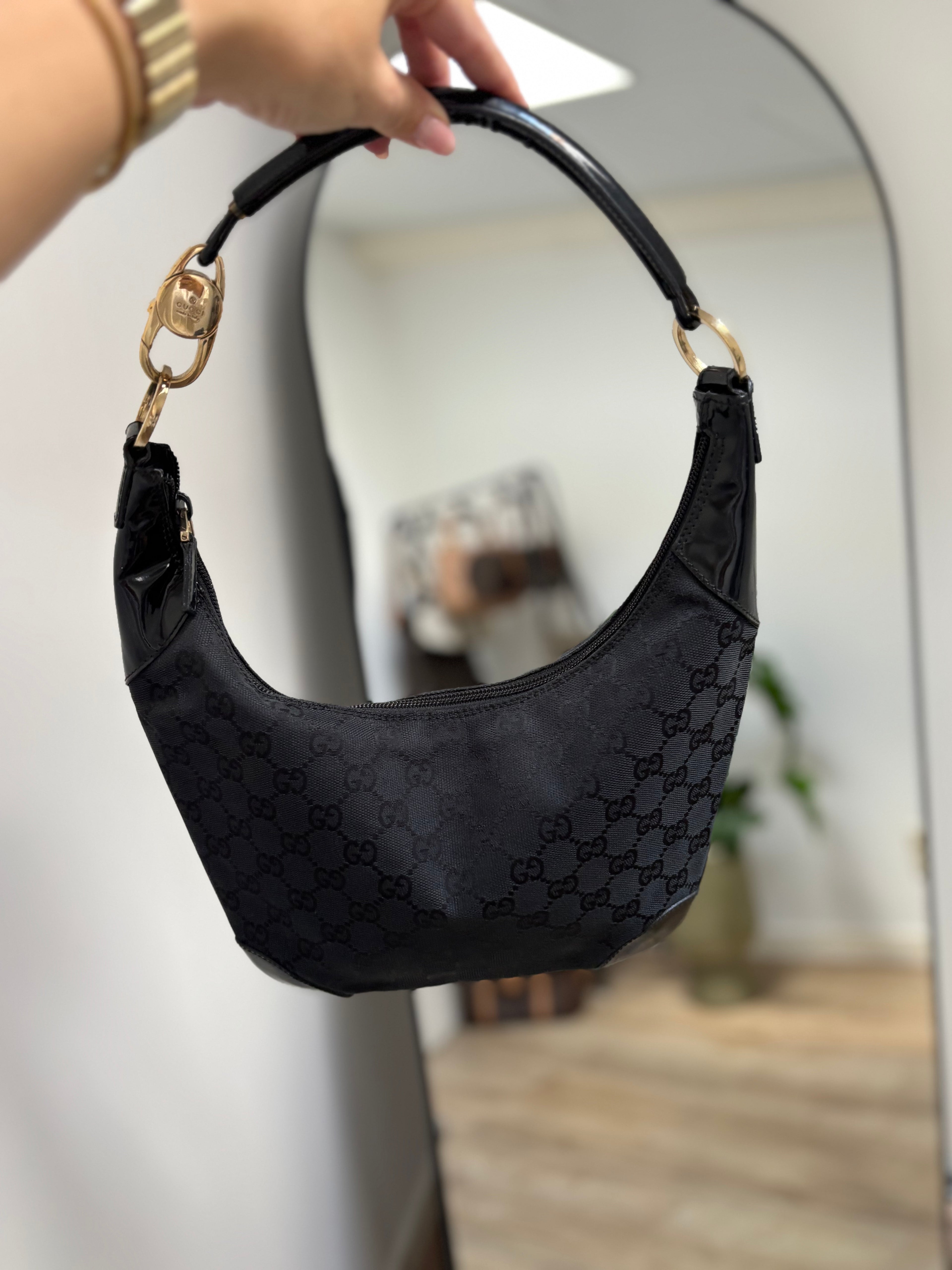 Gucci Lock Monogram Canvas Hobo Shoulder Bag