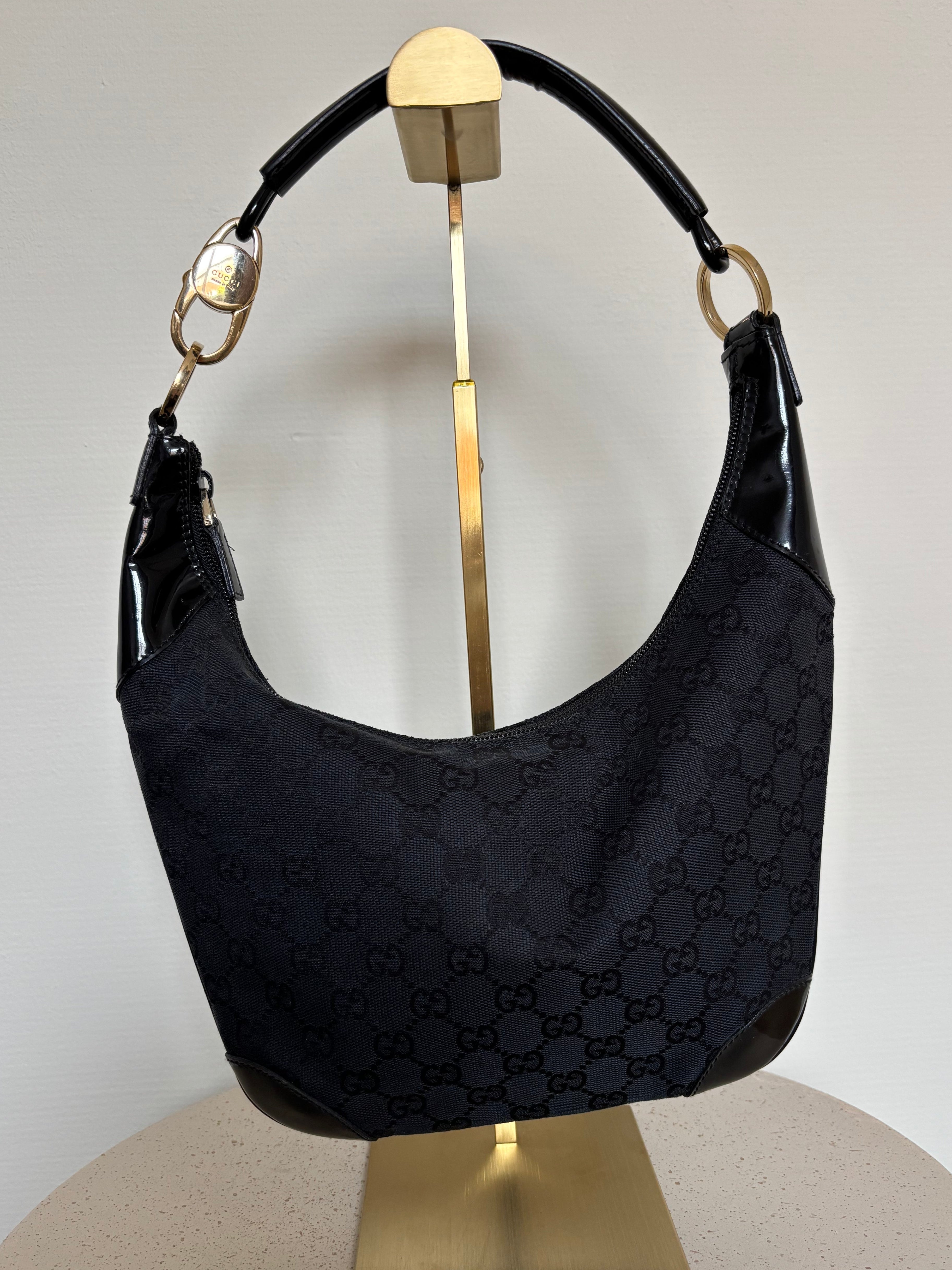 Gucci Lock Monogram Canvas Hobo Shoulder Bag