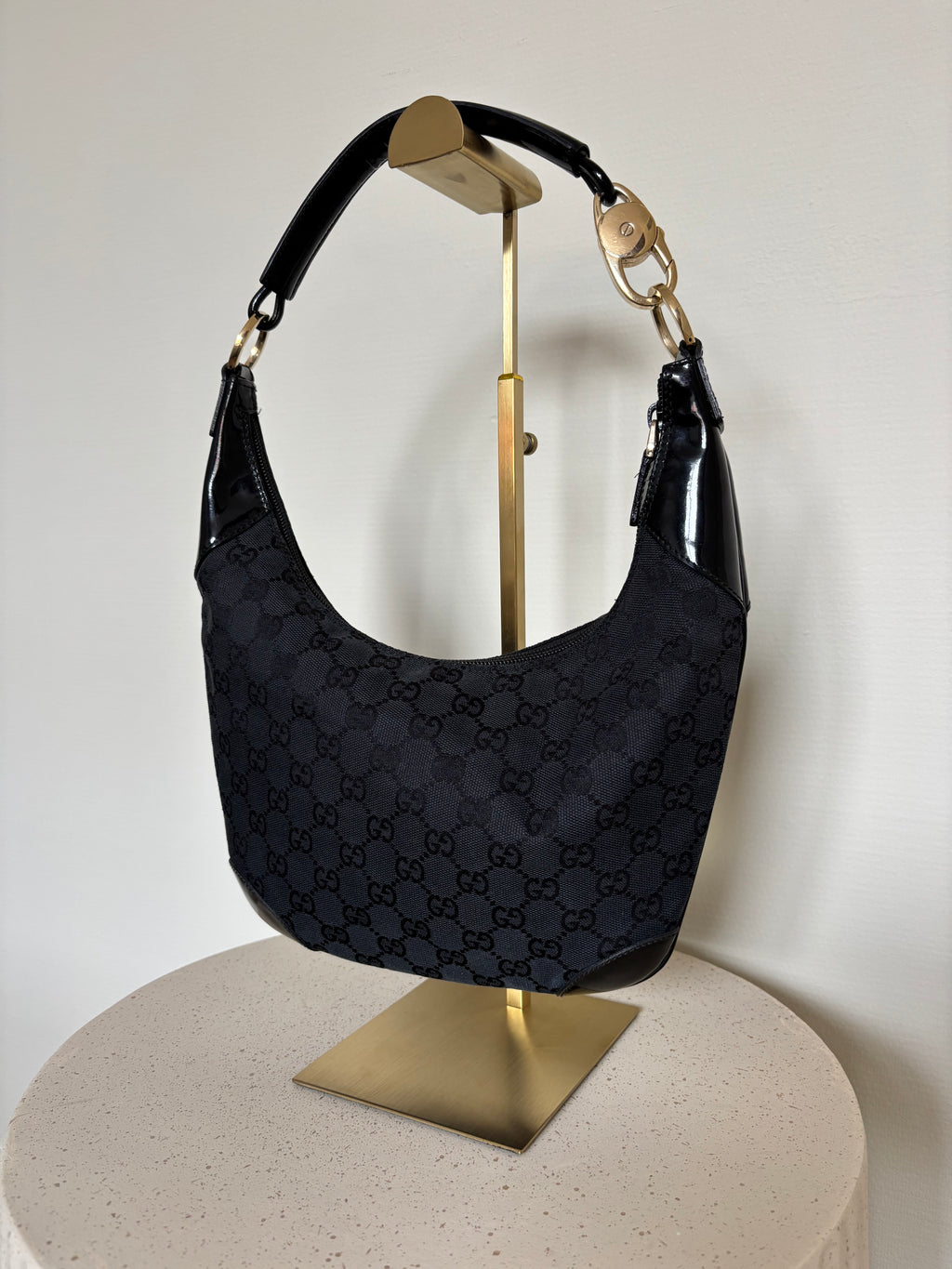 Gucci Lock Monogram Canvas Hobo Shoulder Bag