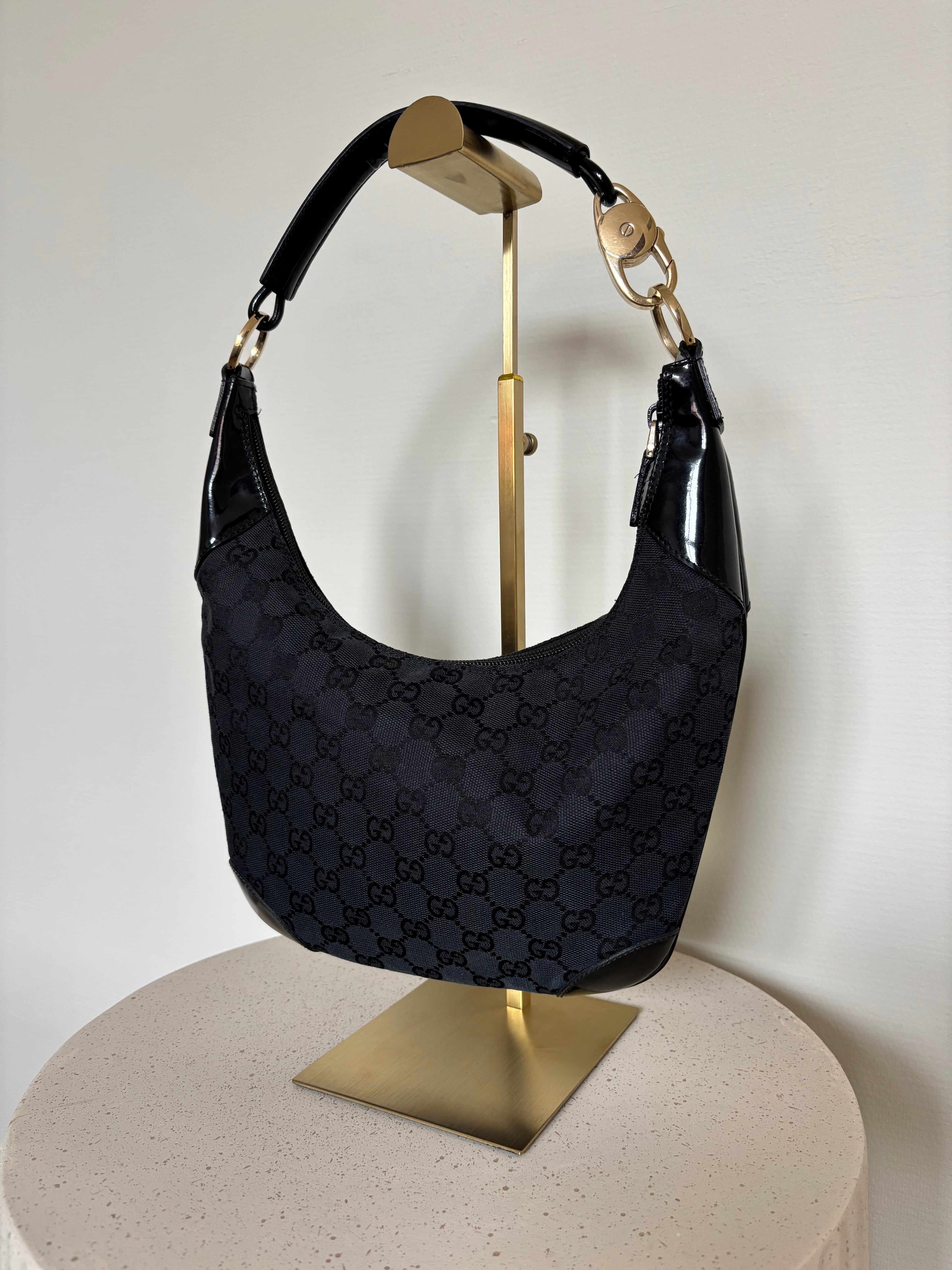 Gucci Lock Monogram Canvas Hobo Shoulder Bag