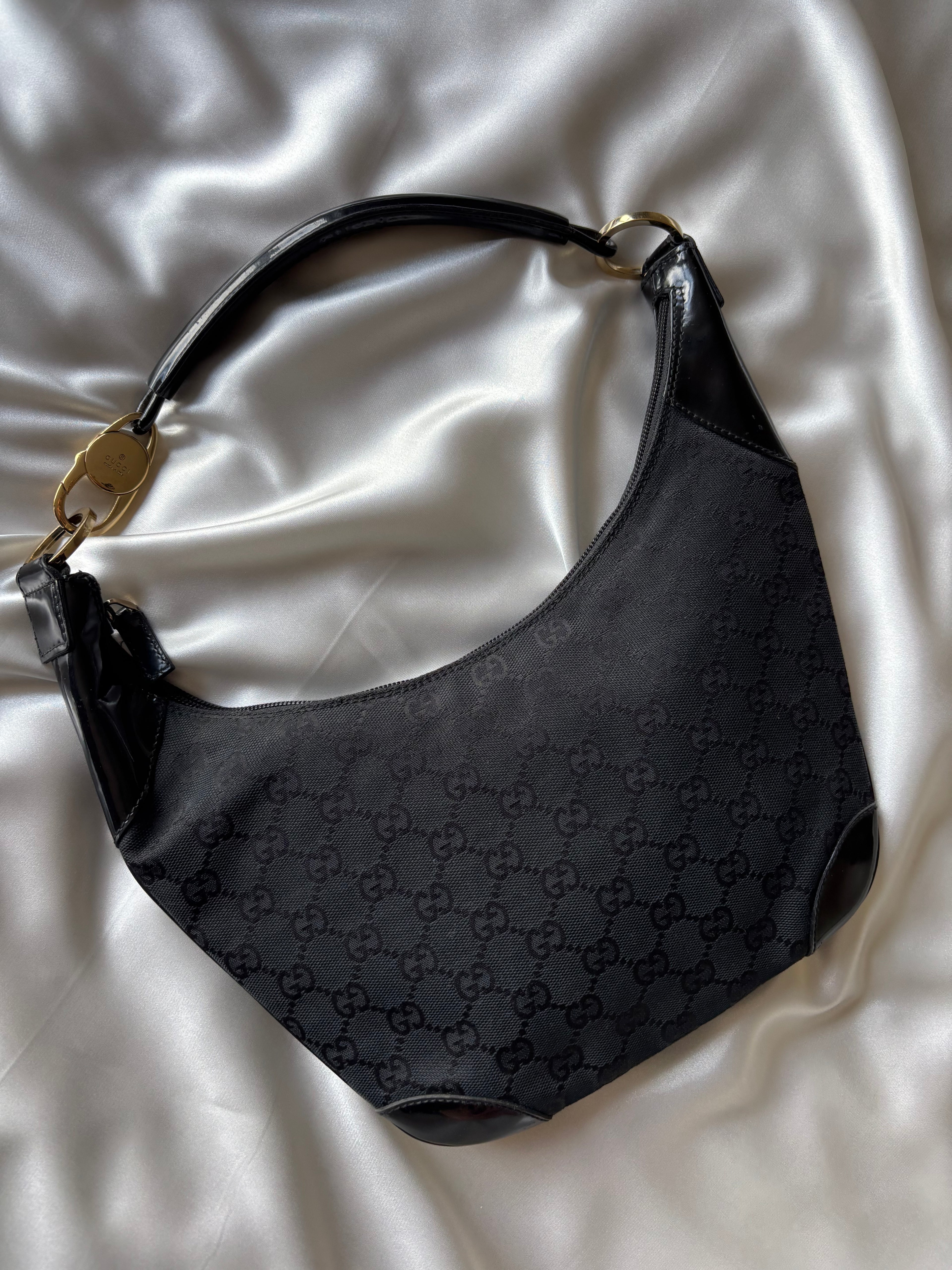 Gucci Lock Monogram Canvas Hobo Shoulder Bag